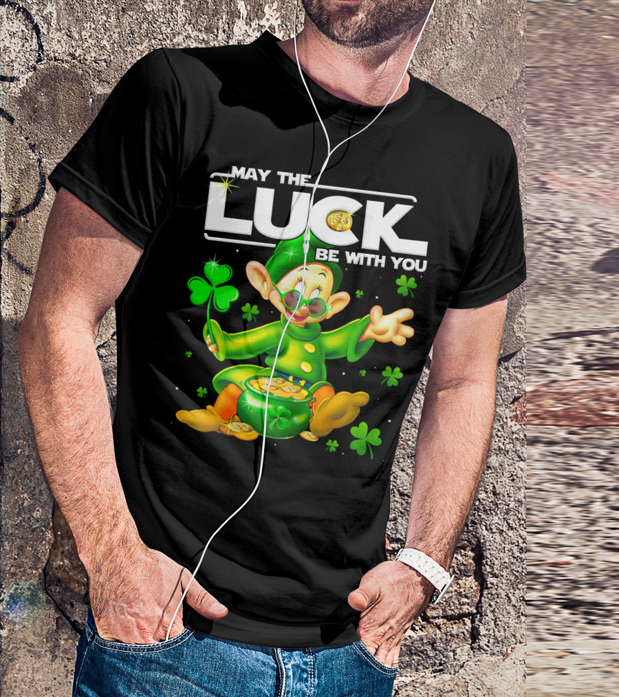 Dopey May The Luck Be With You Leprechaun Green Outfit Coins Shamrocks T-Shirt