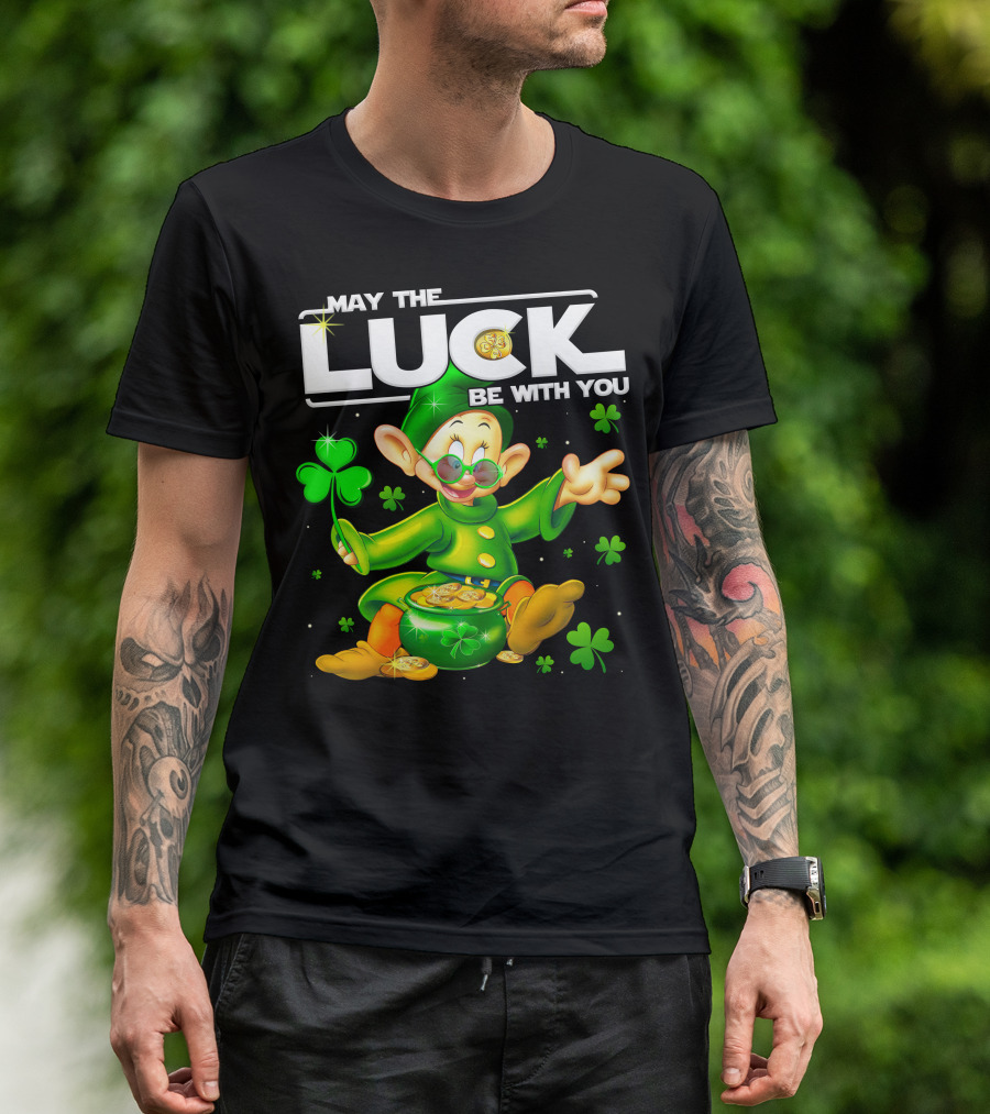 Dopey May The Luck Be With You Leprechaun Green Outfit Coins Shamrocks T-Shirt