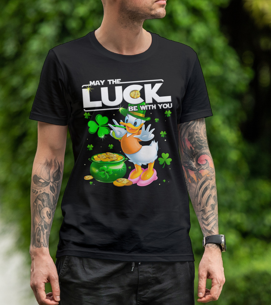 May The Luck Be With You Shamrock Coins Duck Pot Of Gold T-Shirt