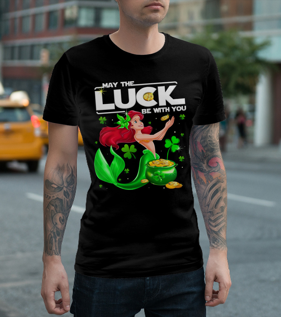 Ariel May The Luck Be With You Mermaid Shamrock Coins T-Shirt