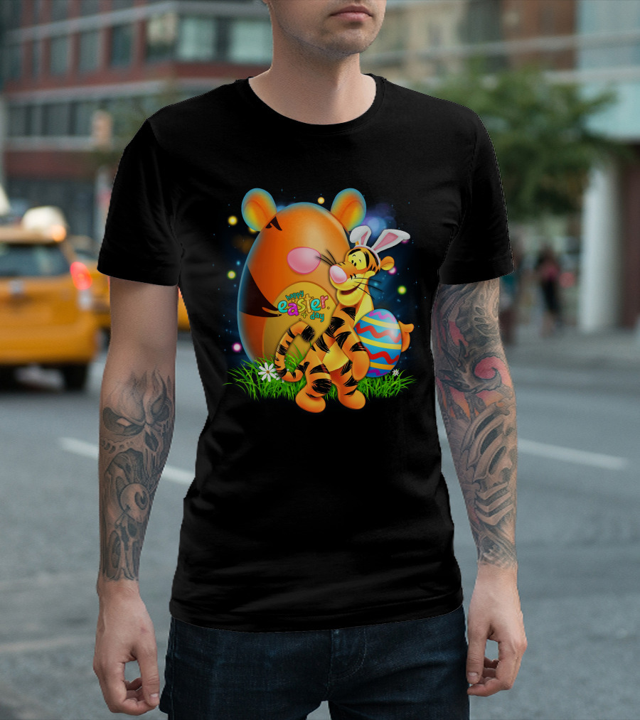 Happy Easter Day Tigger With Bunny Ears And Eggs T-Shirt