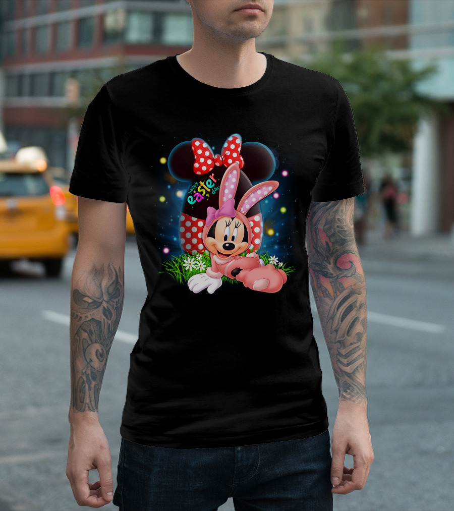 Minnie Mouse Happy Easter Day Polka Dot Bunny Ears T-Shirt