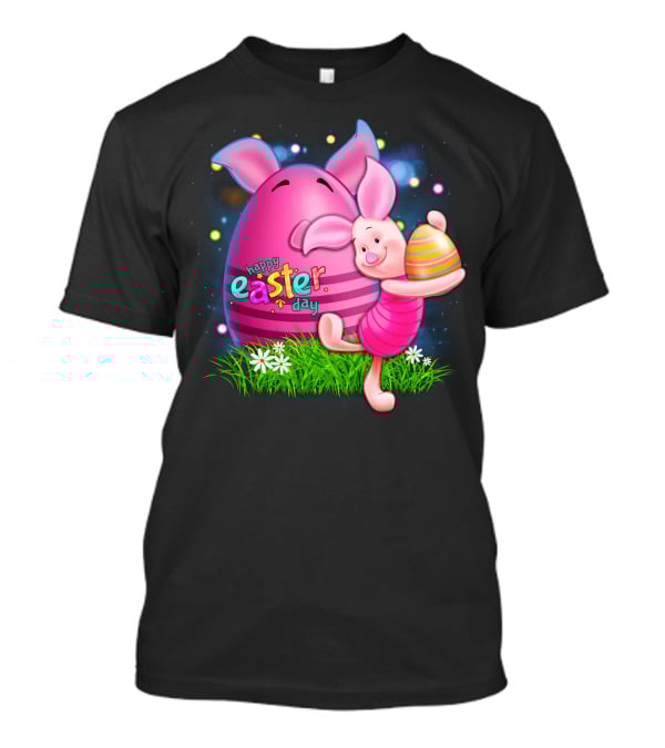 Happy Easter Day Piglet With Colorful Eggs T-Shirt