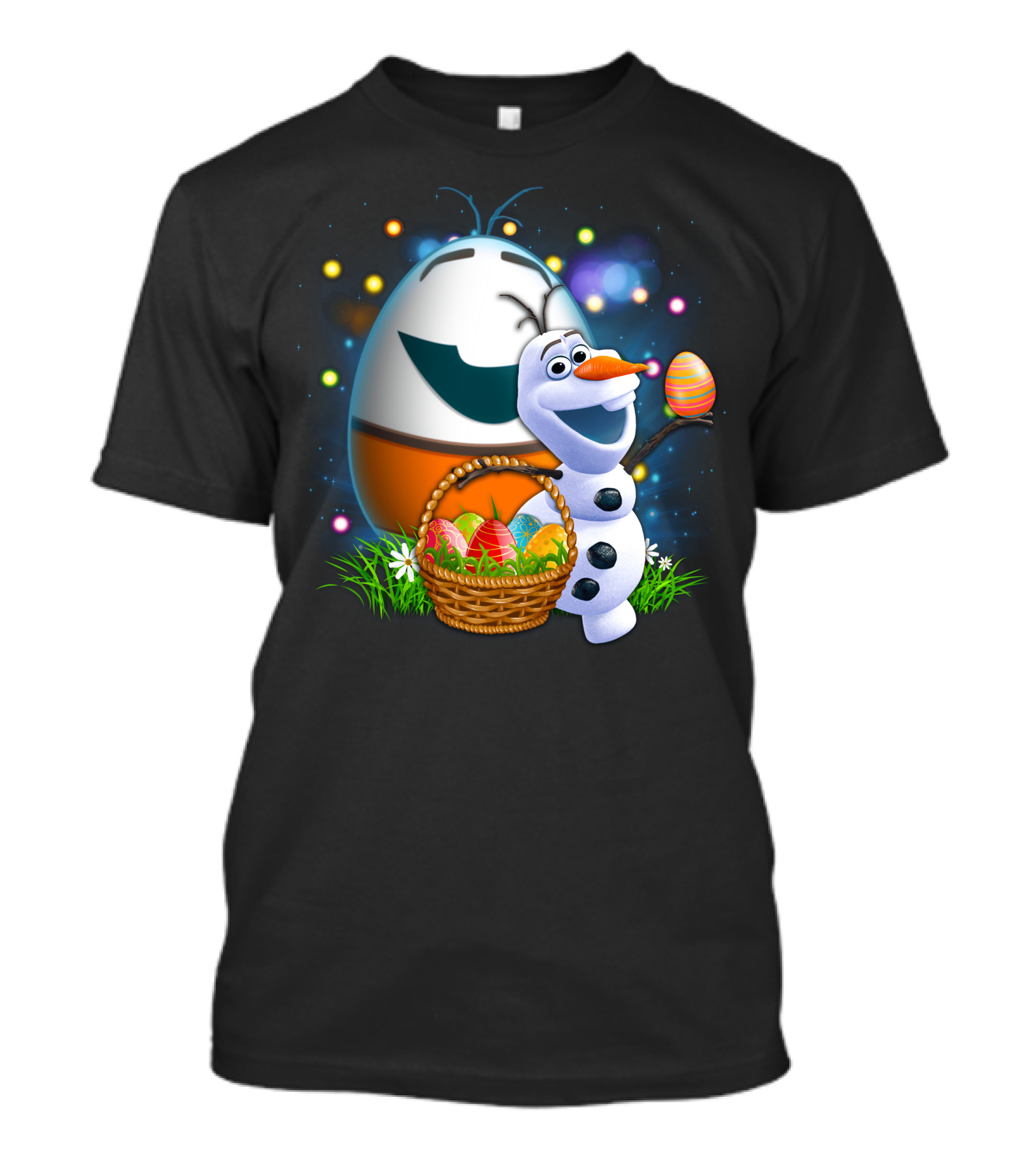 Olaf Easter Basket With Colorful Eggs And Smiling Egg Character T-Shirt