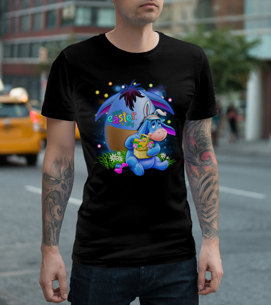 Happy Easter Day Eeyore With Basket And Colorful Egg T-Shirt