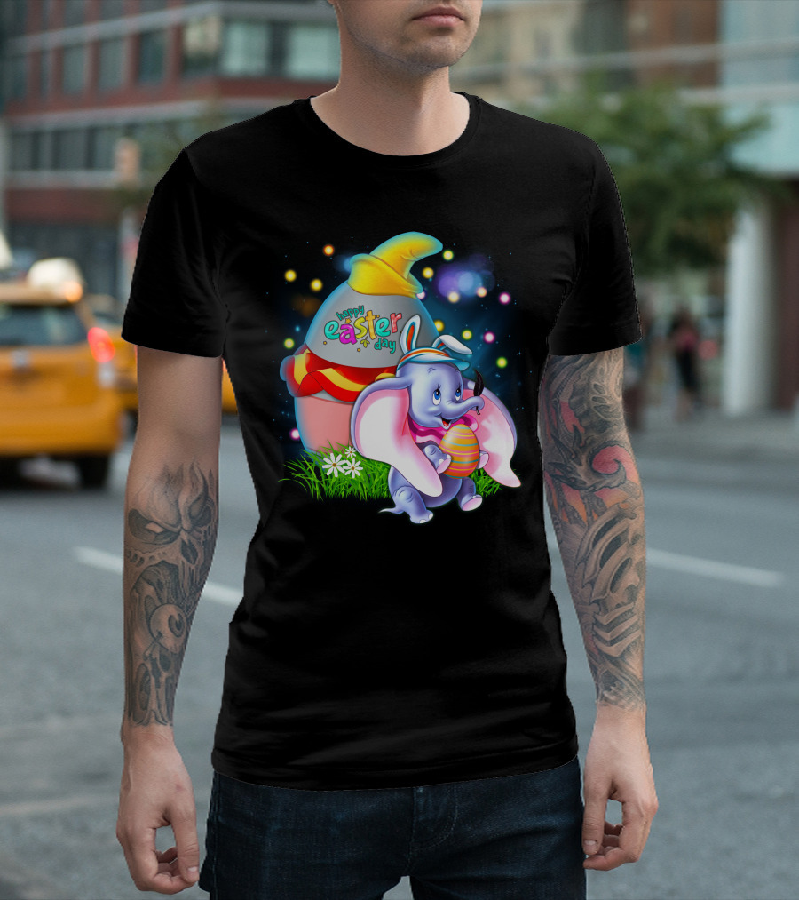 Happy Easter Day Dumbo With Colorful Egg And Hat T-Shirt