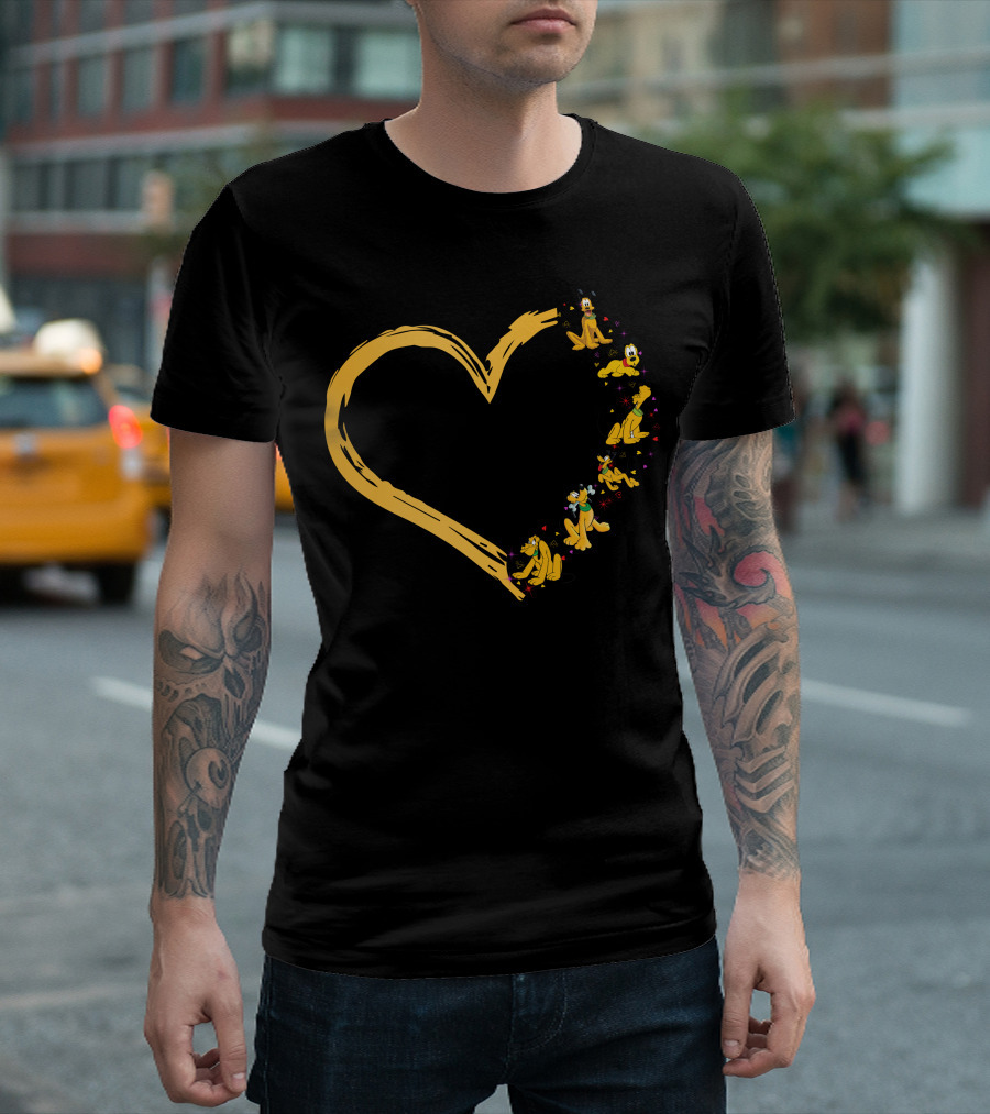 Pluto Heart Outline With Colorful Rover Illustrations T-Shirt