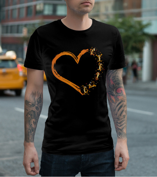 Tigger Heart Orange Brushstroke With Dancing Tiggers And Stars T-Shirt