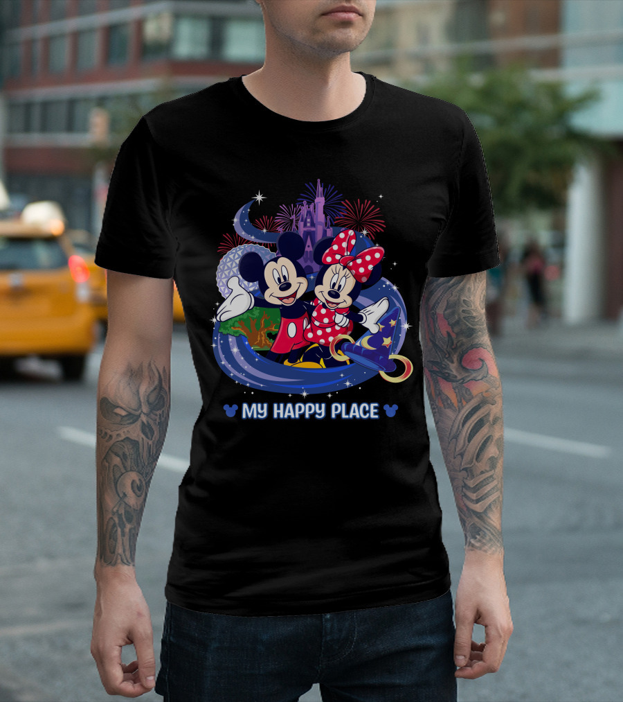 My Happy Place Mickey Minnie Castle Fireworks Epcot T-Shirt