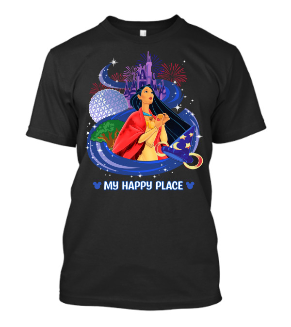 Pocahontas Disney My Happy Place Castle Fireworks Sorcerer Hat Epcot T-Shirt
