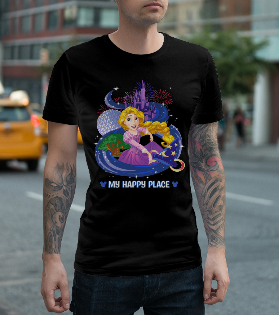 My Happy Place Rapunzel Disney Magic Kingdom Epcot Fireworks T-Shirt