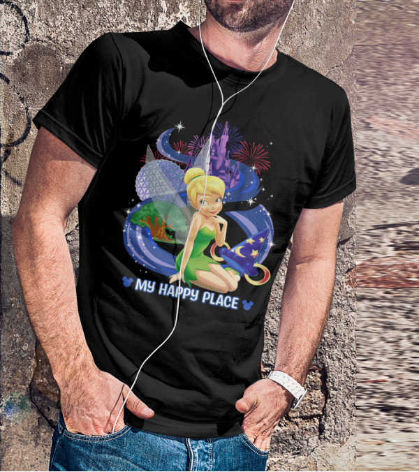 Tinker Bell My Happy Place Disney Castle Epcot Fireworks Wizard Hat T-Shirt