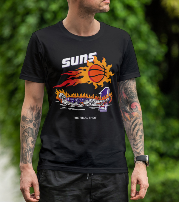 Suns The Final Shot Flaming Basketball Skeleton T-Shirt