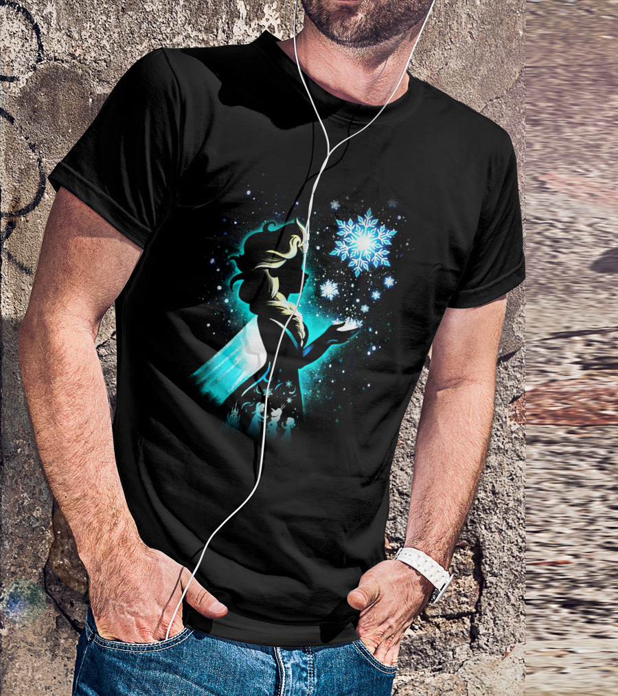 Elsa Silhouette With Snowflakes And Winter Scene T-Shirt