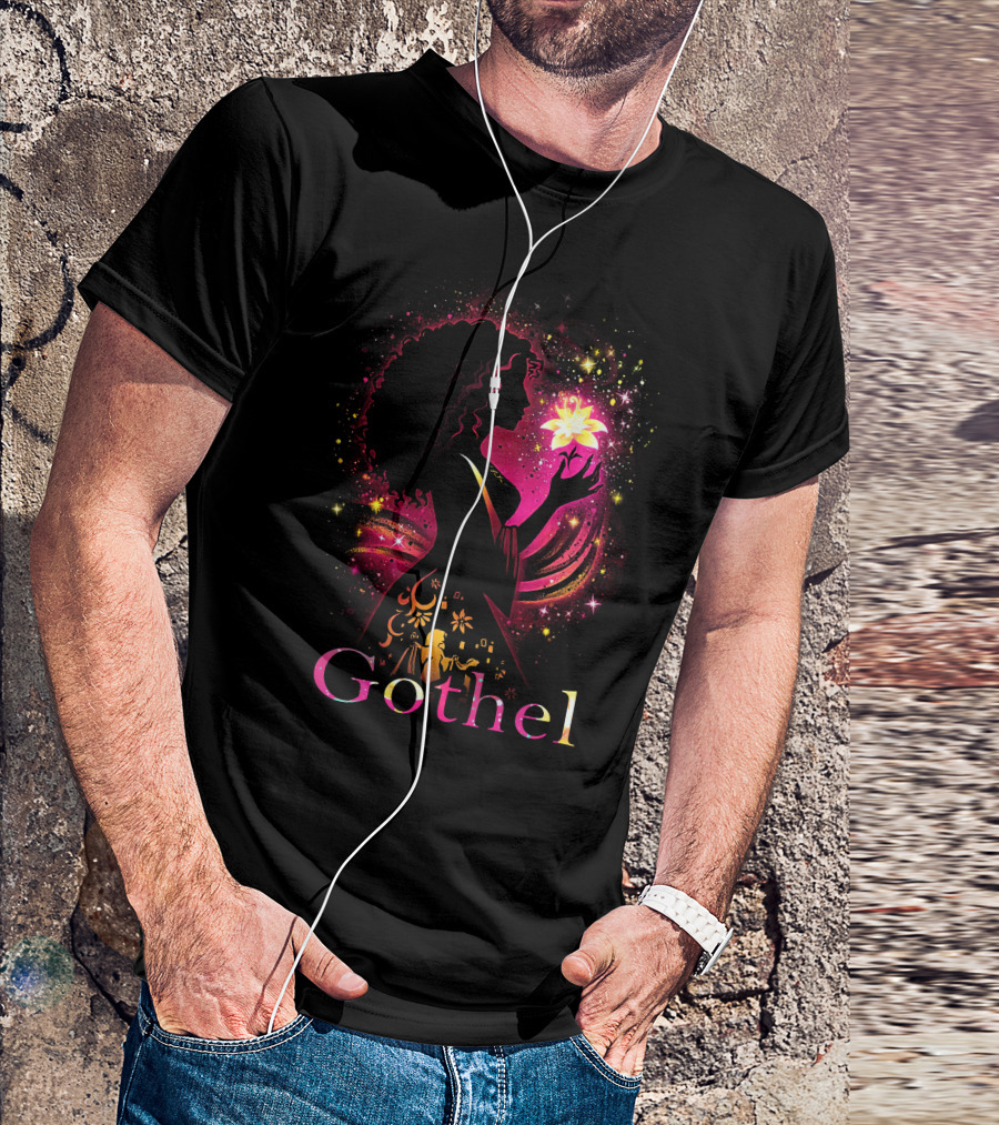Gothel Silhouette With Glowing Flower And Cosmic Background T-Shirt