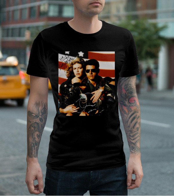 Top Gun 2 Autographed Cast American Flag T-Shirt
