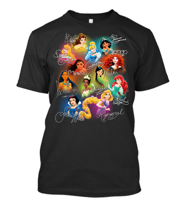 Belle Aurora Moana Pocahontas Snow White Jasmine Rapunzel Cinderella Tiana Mulan Ariel Merida T-Shirt