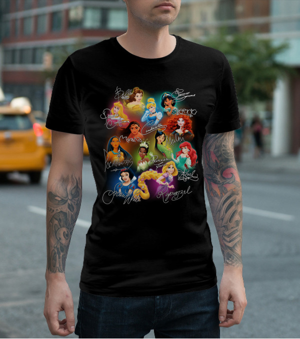 Belle Aurora Moana Pocahontas Snow White Jasmine Rapunzel Cinderella Tiana Mulan Ariel Merida T-Shirt