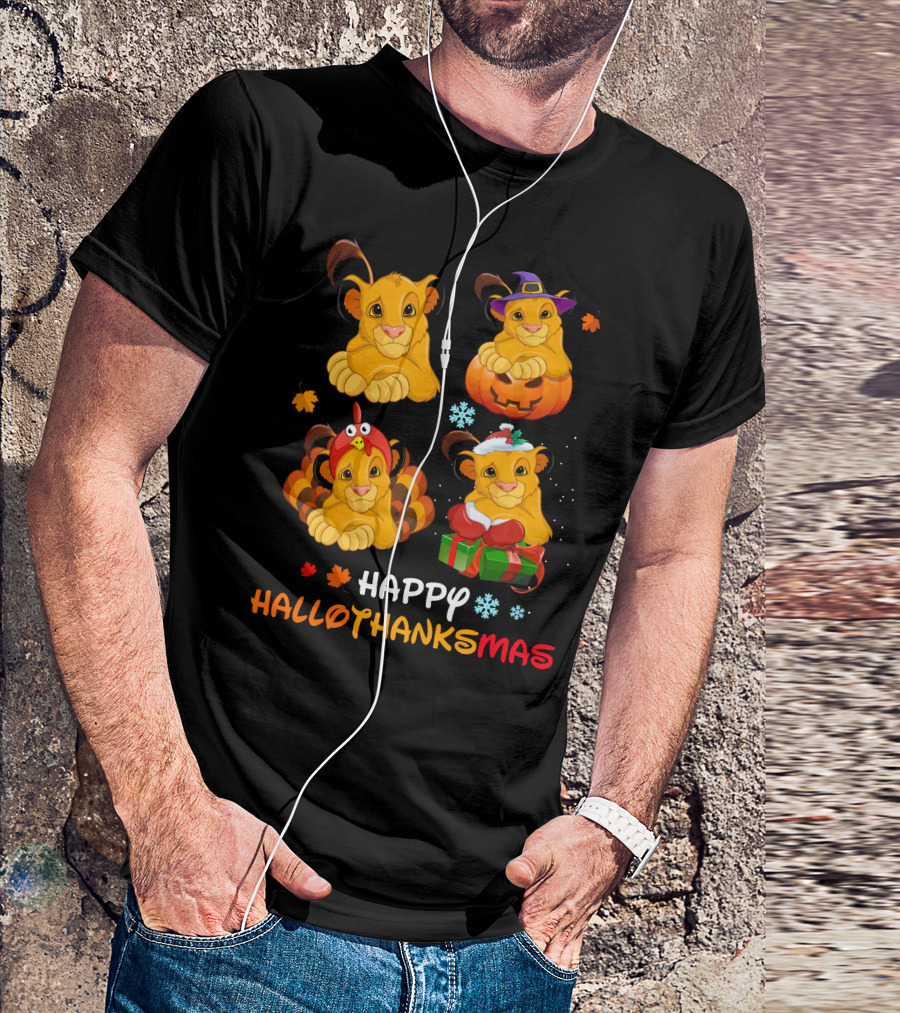 Happy Hallothanksmas Lion Pumpkin Turkey Santa T-Shirt