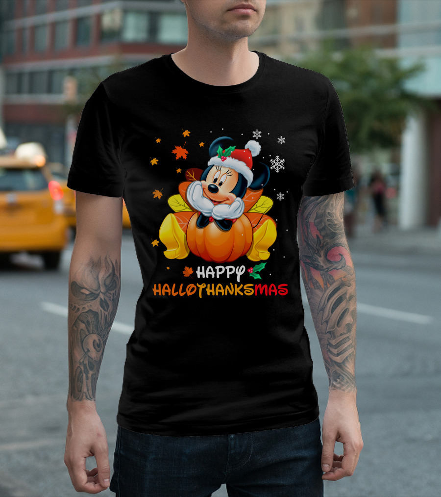 Happy Hallothanksmas Minnie Mouse Pumpkin Festive Holiday T-Shirt