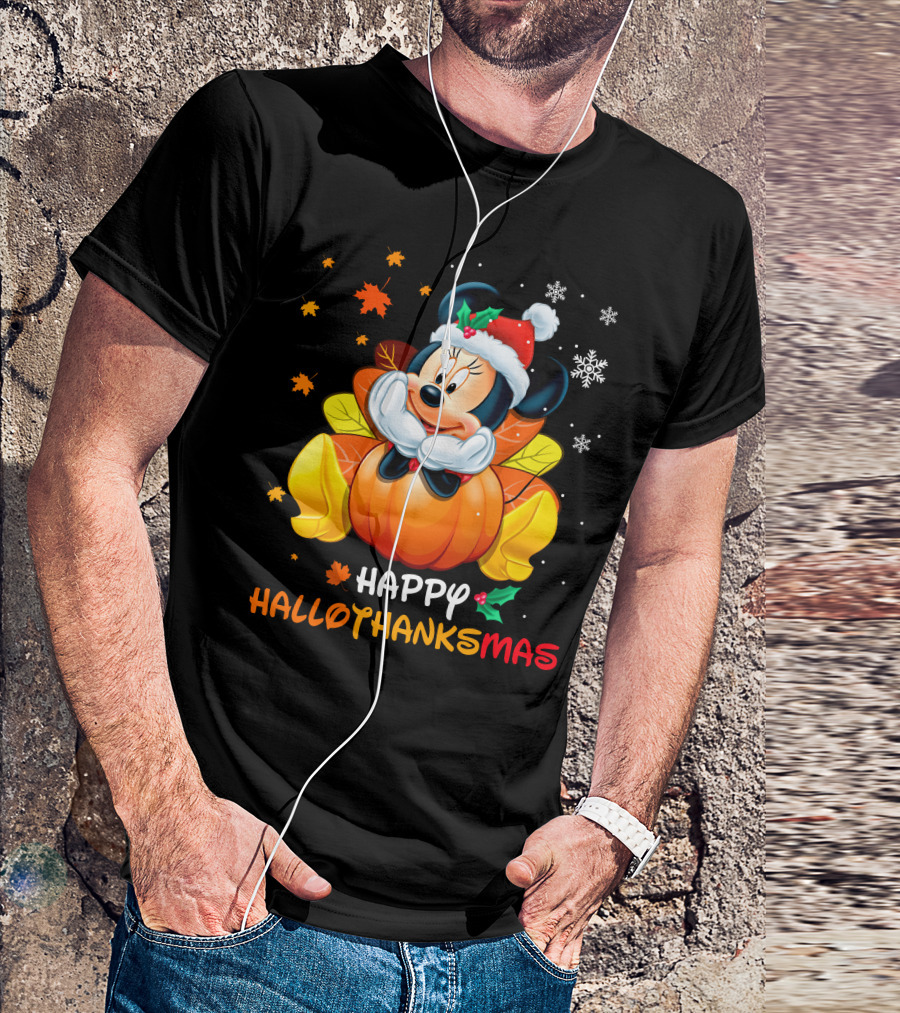Happy Hallothanksmas Minnie Mouse Pumpkin Festive Holiday T-Shirt