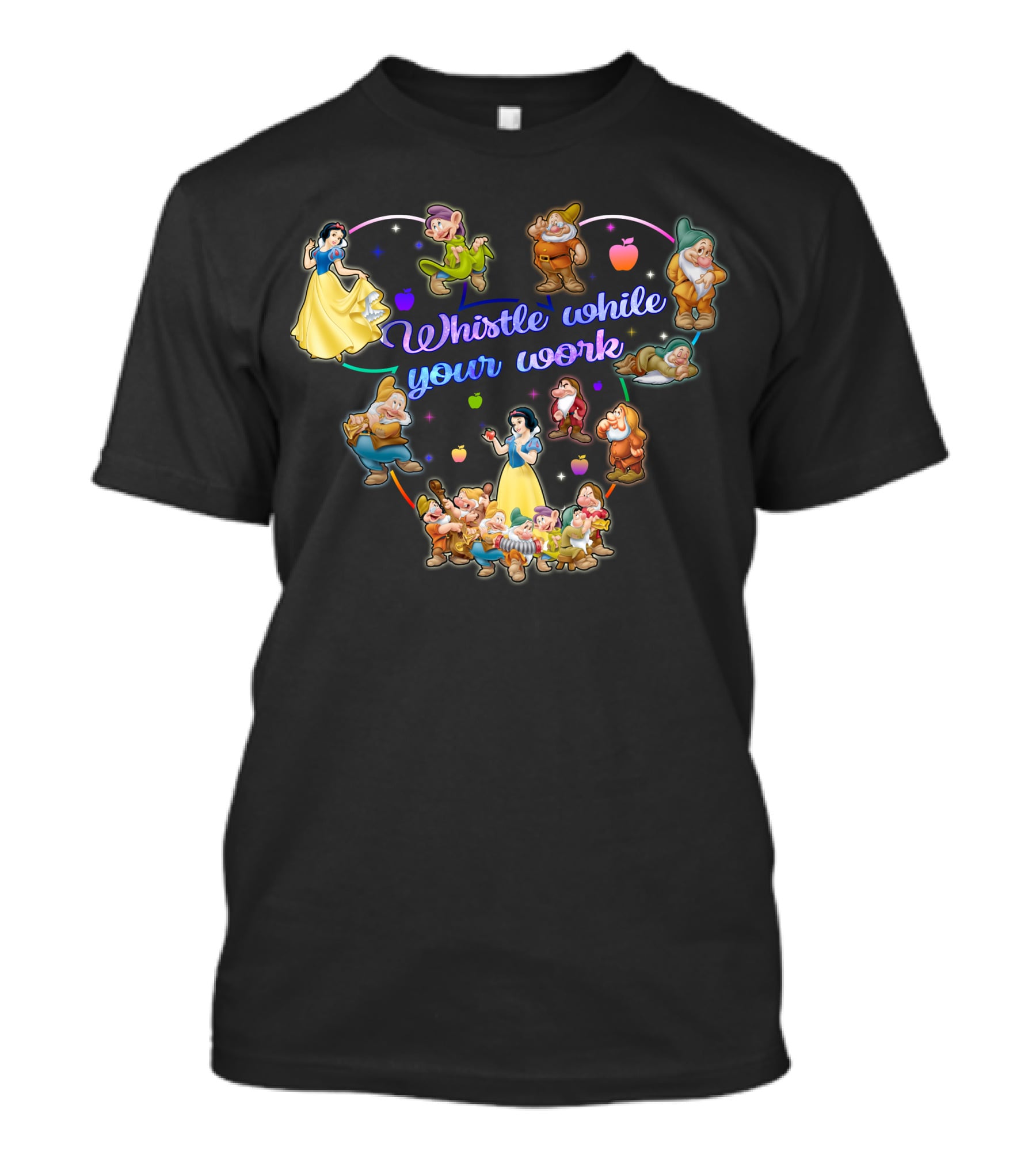 Snow White Whistle While You Work With Seven Dwarfs And Apples T-Shirt