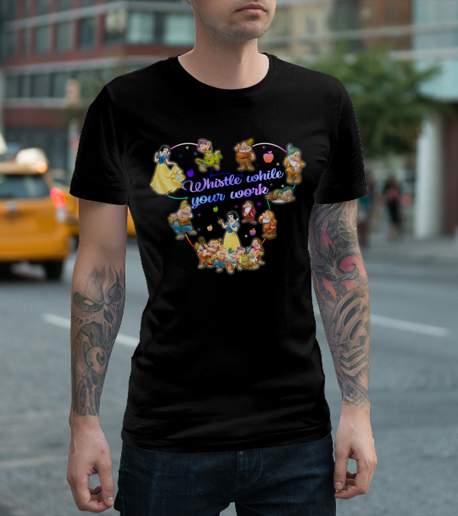Snow White Whistle While You Work With Seven Dwarfs And Apples T-Shirt