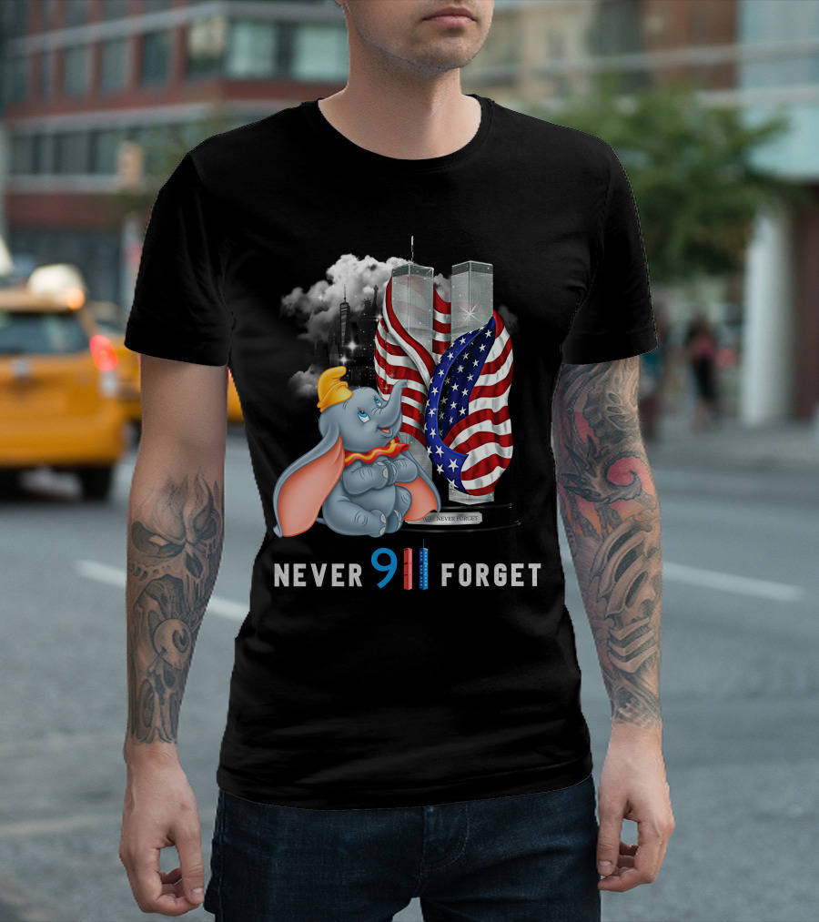Dumbo Never 911 Forget Twin Towers American Flag Tribute T-Shirt