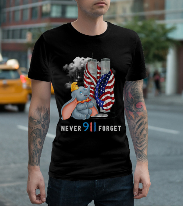 Dumbo Never 911 Forget Twin Towers American Flag Tribute T-Shirt