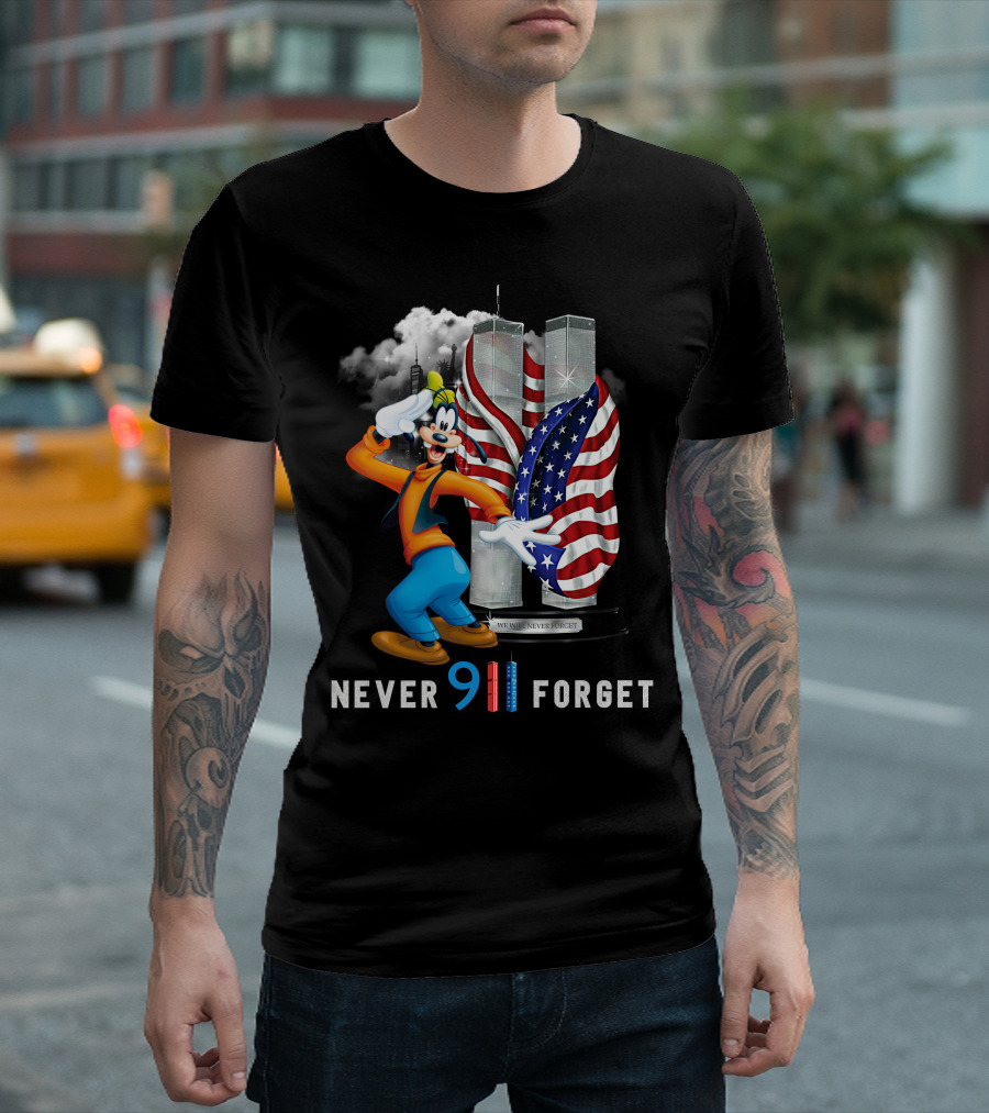 Never 911 Forget Goofy-D Twin Towers Salute American Flag T-Shirt