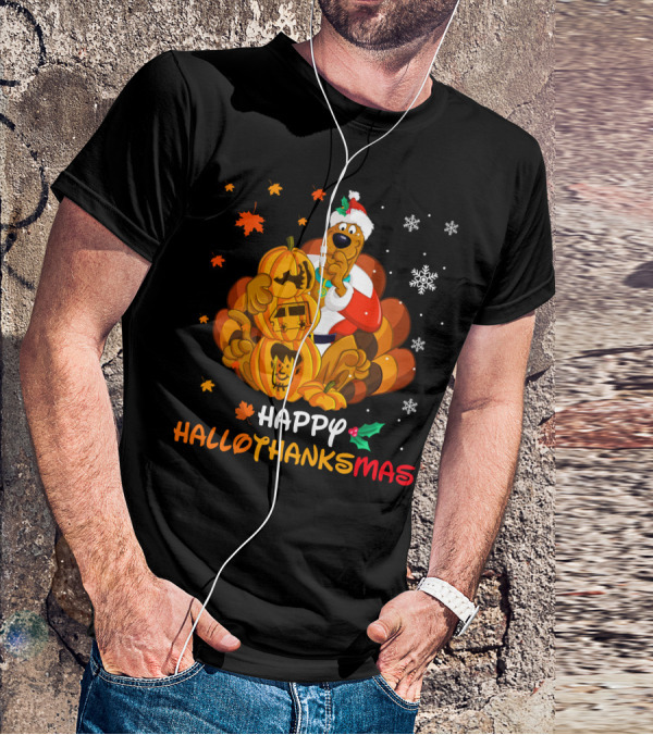 Happy Hallothanksmas Scooby-Doo Pumpkin Santa Hat T-Shirt