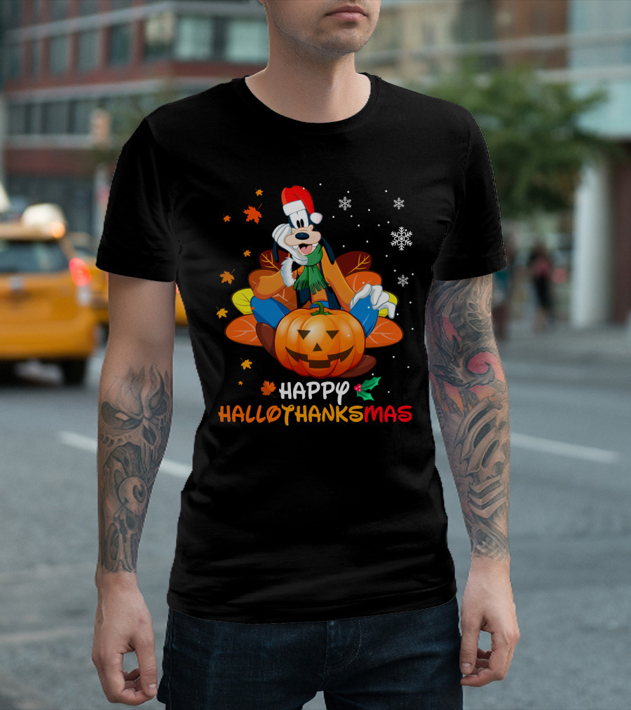 Happy Hallothanksmas Goofy Pumpkin Snowflakes T-Shirt