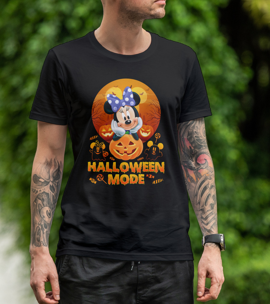 Minnie Halloween Mode Pumpkins And Spooky Ghosts T-Shirt