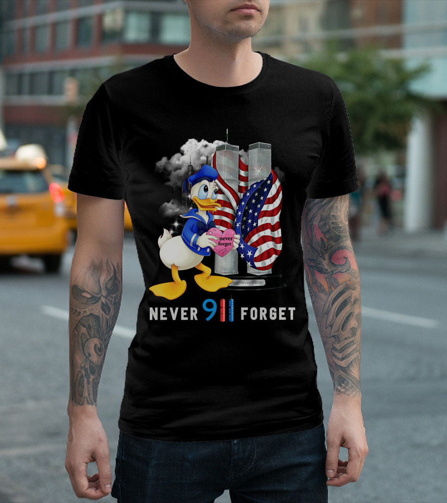 Never 911 Forget Donald Duck Twin Towers Usa Flag T-Shirt