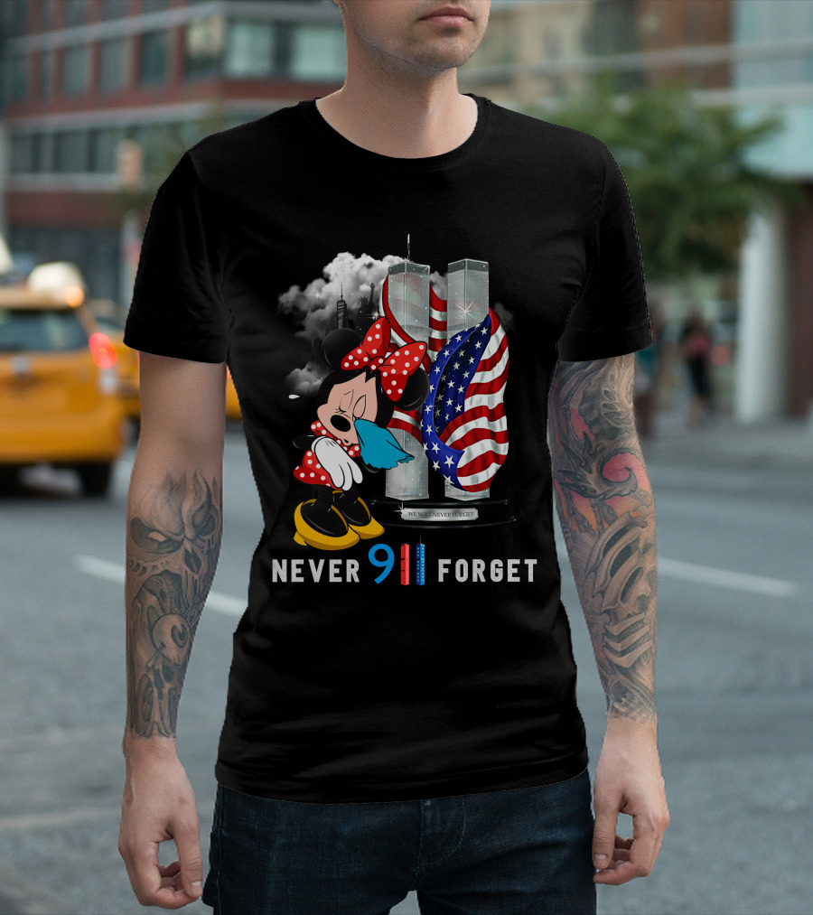 Never 911 Forget Minnie Mouse Twin Towers American Flag T-Shirt