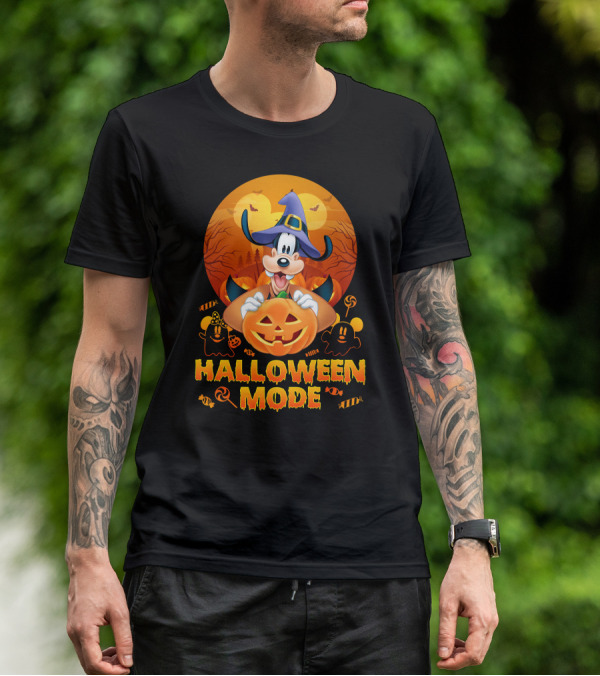Goofy Halloween Mode Pumpkin Magic Hat Candy Spirits Sunset Bats T-Shirt