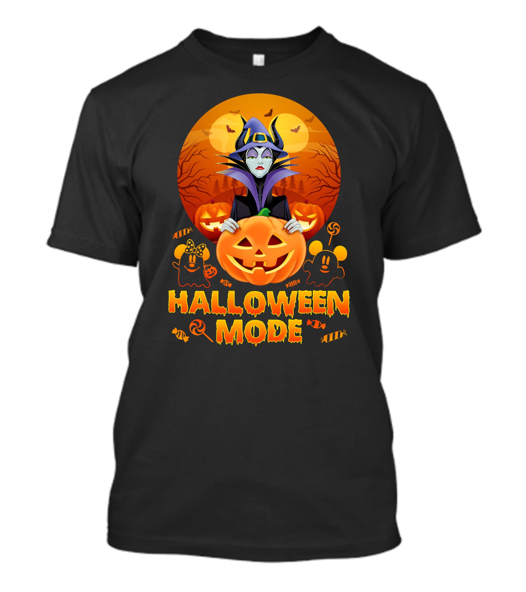 Maleficent Halloween Mode Pumpkin Patch Ghosts Bat Candy T-Shirt