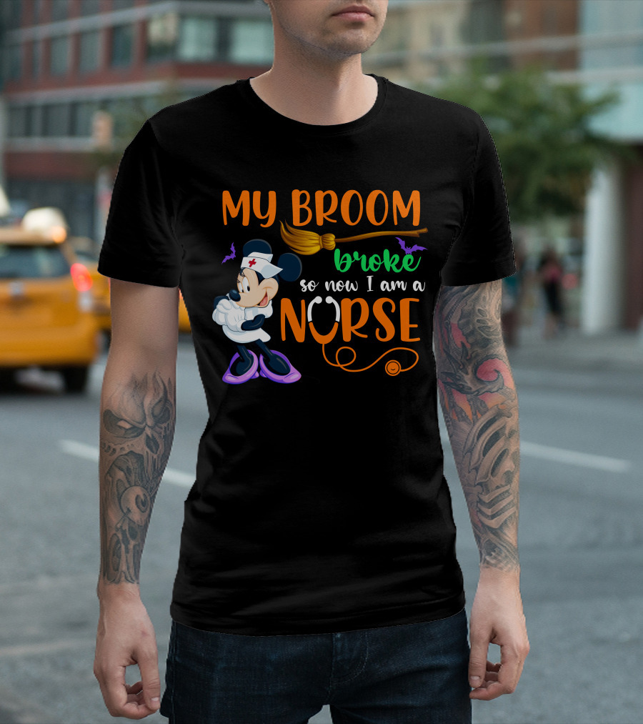 Minnie Mouse My Broom Broke So Now I Am A Nurse Halloween T-Shirt