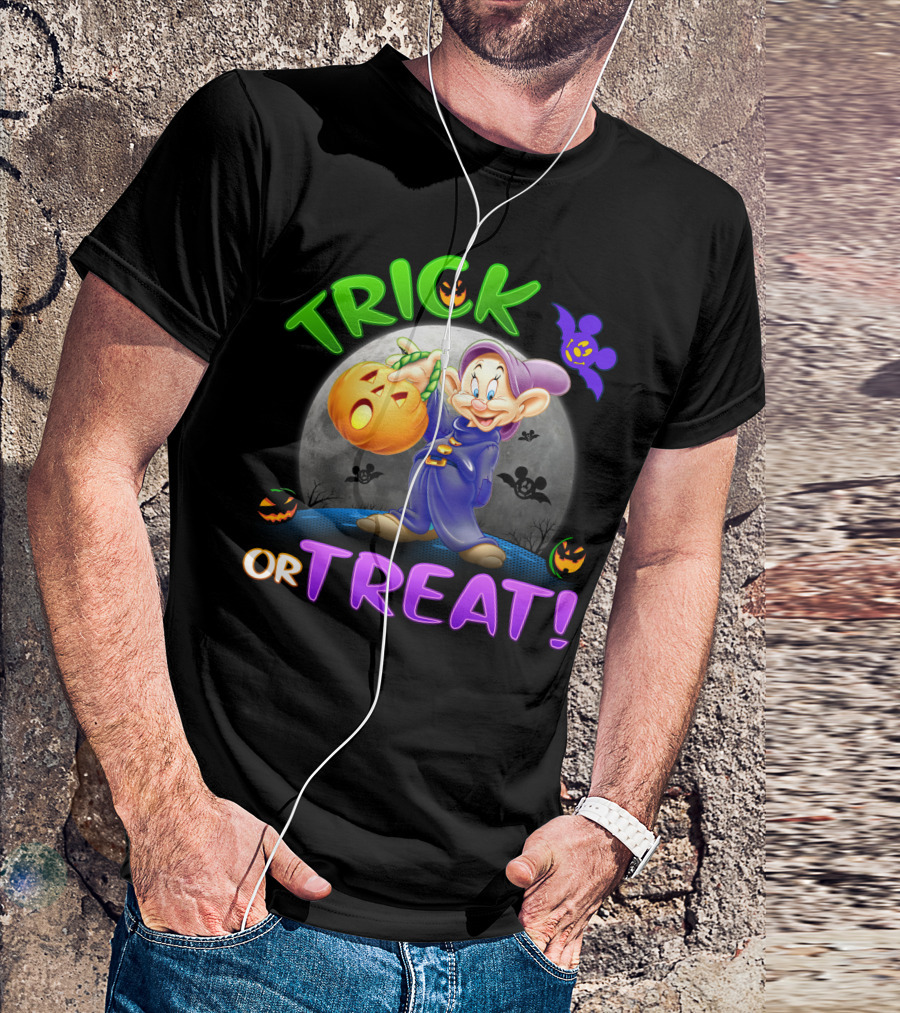 Trick Or Treat Dopey Halloween Disney Character With Pumpkin And Bat T-Shirt