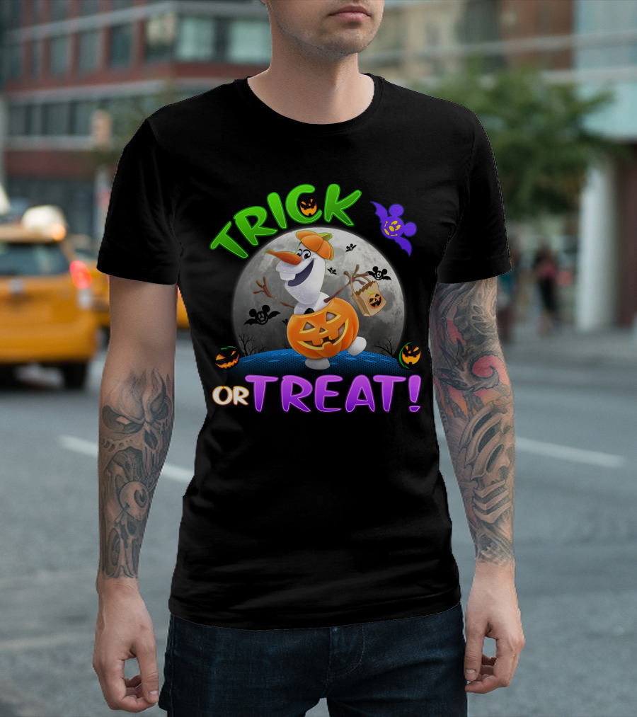 Trick Or Treat Olaf Halloween Moon Bat Mickey Ghost Pumpkin T-Shirt