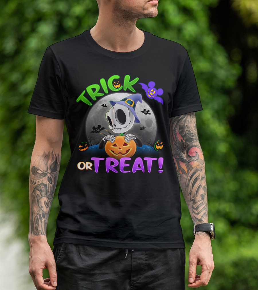 Trick Or Treat Jack Skellington Halloween Moon Bat Pumpkin T-Shirt