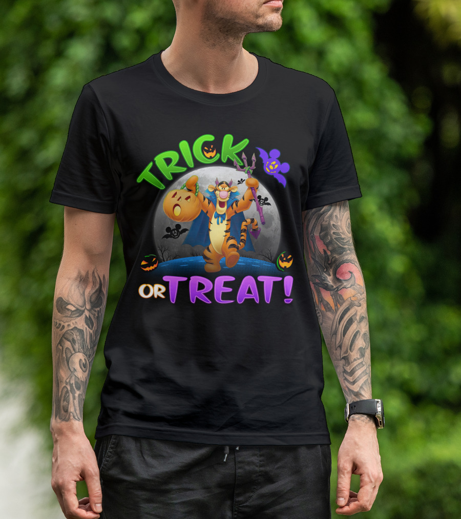 Trick Or Treat Tigger Disney Halloween Celebration With Pumpkins And Bat T-Shirt