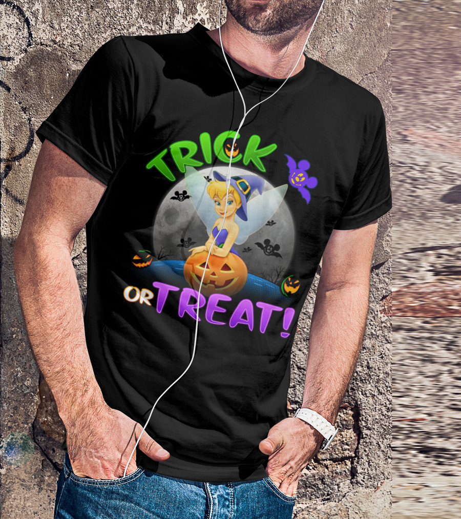 Trick Or Treat Tinker Bell Halloween Jack-O'-Lantern Moon Bat Mickey Ears T-Shirt