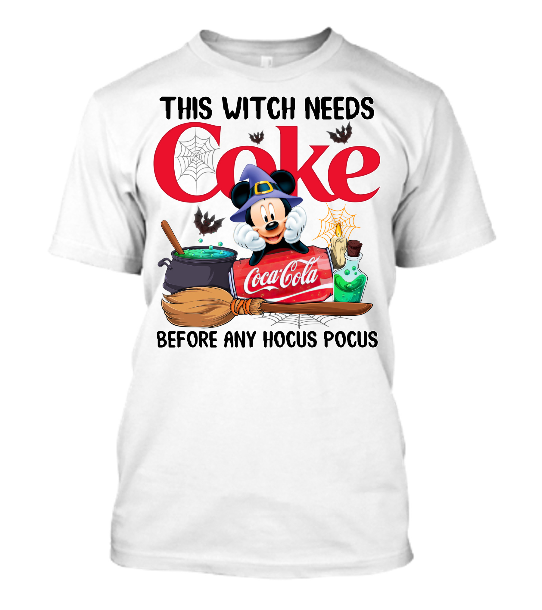 This Witch Needs Coke With Mickey Mouse Before Any Hocus Pocus Coca-Cola Magic Cauldron Broom Potion T-Shirt