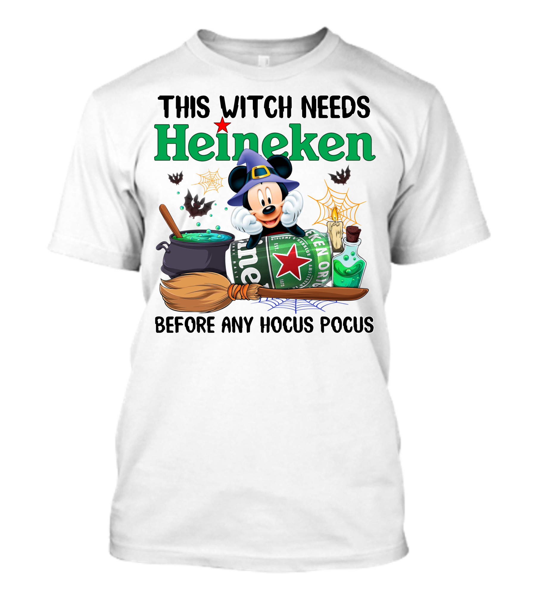 This Witch Needs Heineken With Cartoon Mouse In Wizard Hat Before Any Hocus Pocus T-Shirt