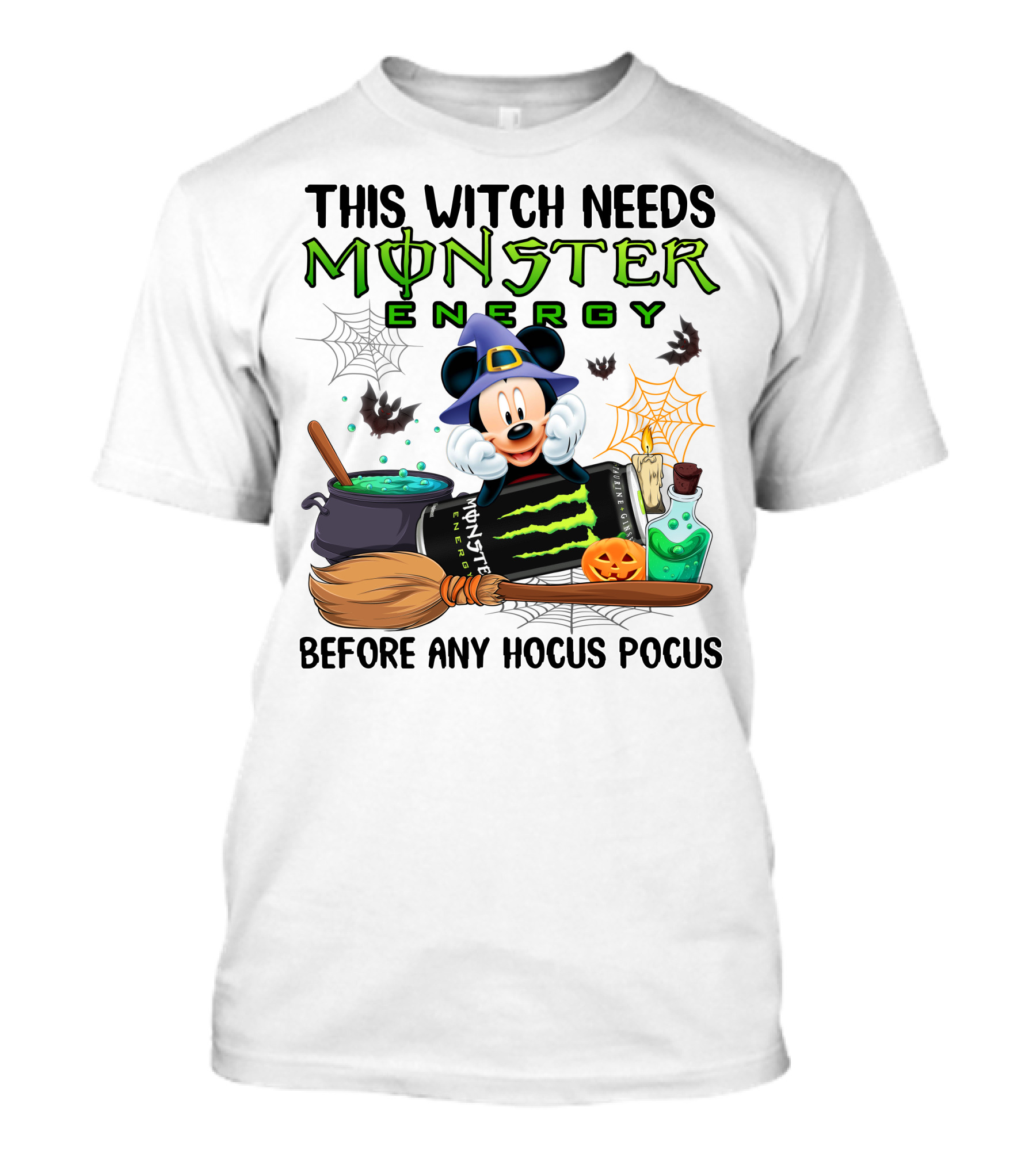 This Witch Needs Monster Energy With Mouse In Witch Hat Before Any Hocus Pocus T-Shirt