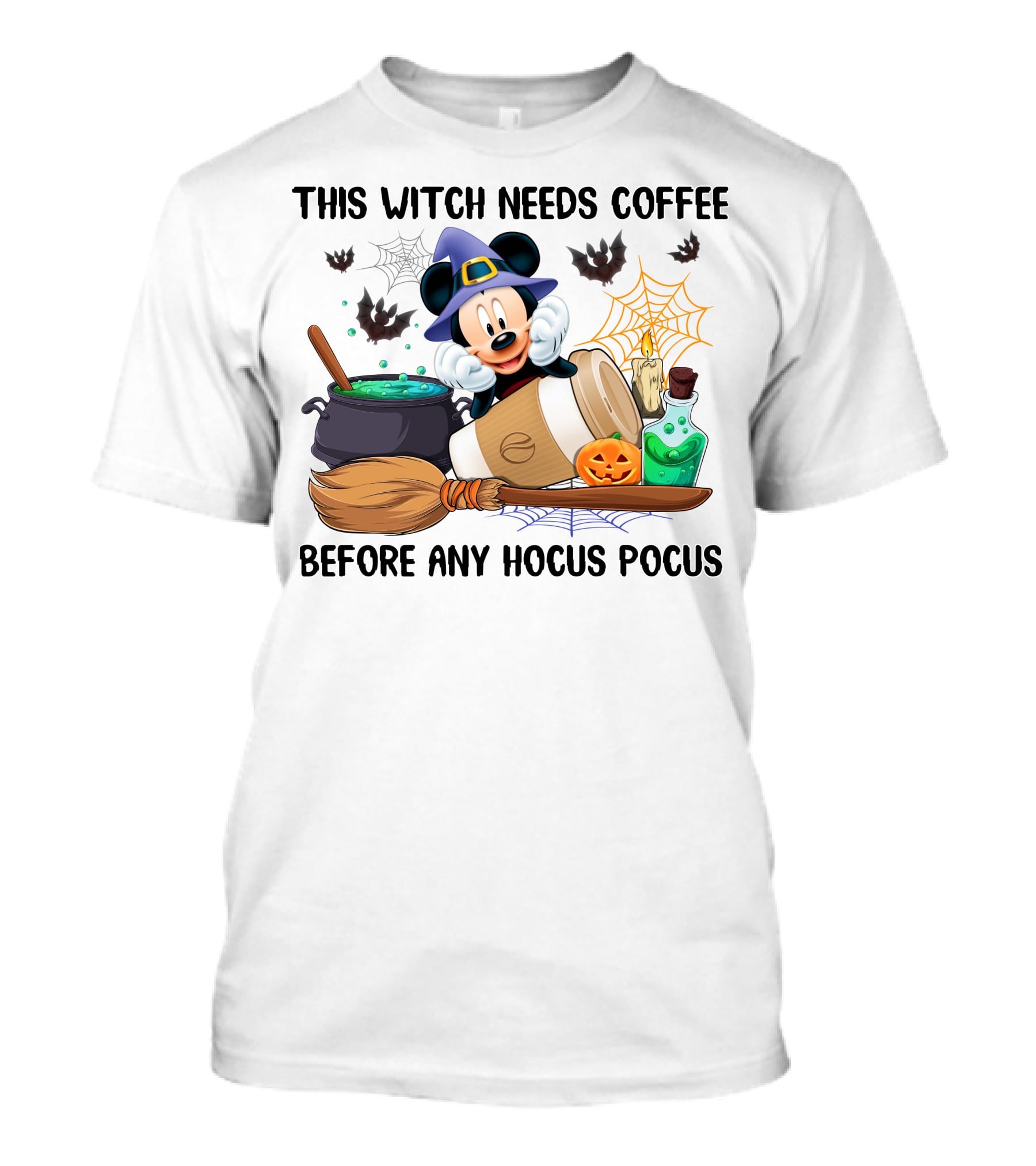 This Witch Needs Coffee Mickey Cauldron Bats Potion Pumpkin Broom Hocus Pocus T-Shirt