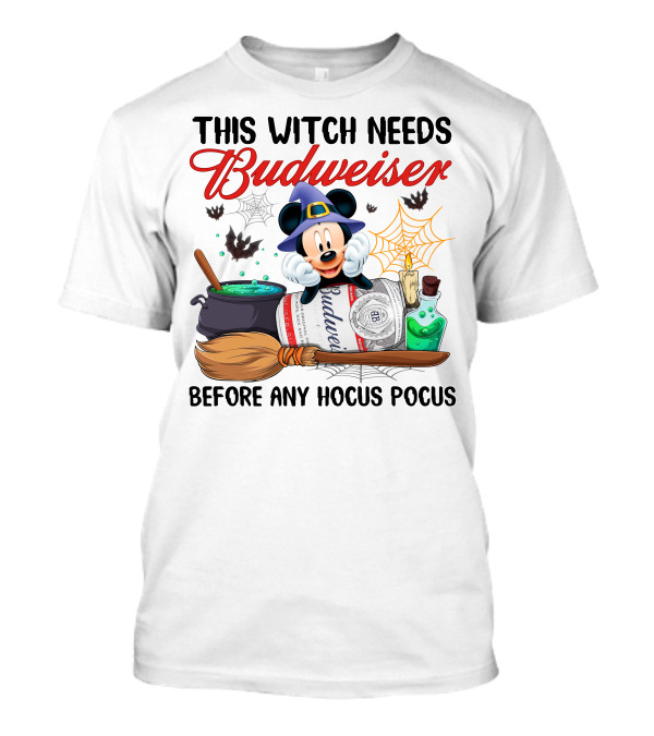 This Witch Needs Budweiser Before Any Hocus Pocus Mickey Halloween T-Shirt
