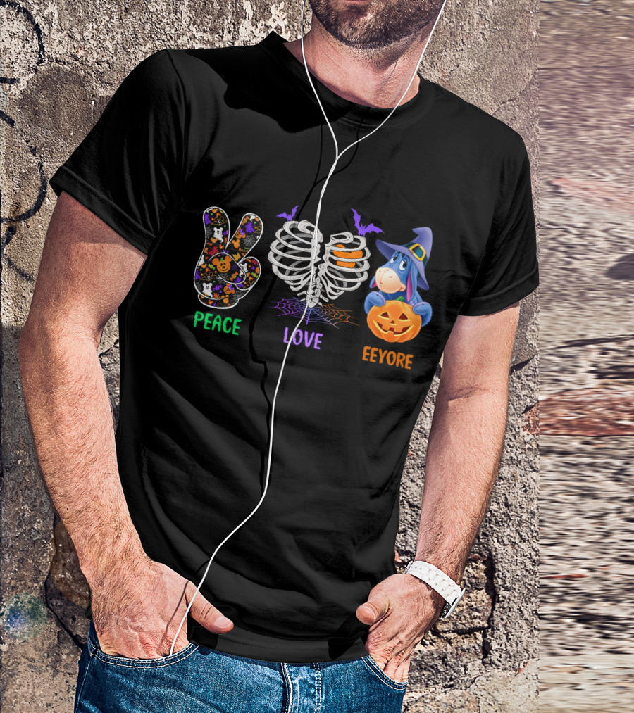 Peace Love Eeyore Halloween Pumpkin Skeleton Costume T-Shirt