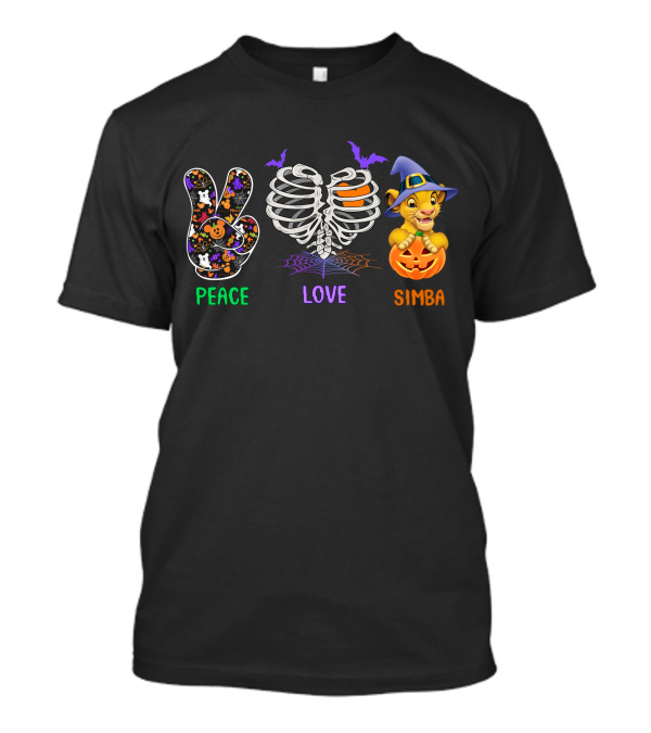 Peace Love Simba Halloween Ribs Pumpkin Bats T-Shirt